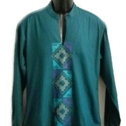 Camisa de Lino con Diseño Mapuche talla M