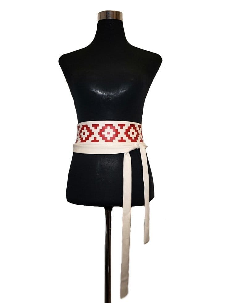 Cinturón Estampado Beige Ngümin rojo Mapuche