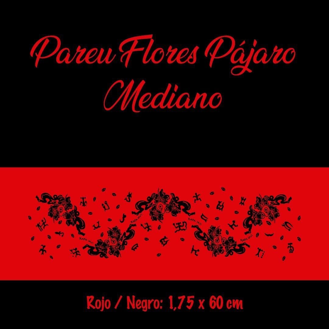 Pareo Corto Napohe flores pajaro rojo / negro 1,75X0,6MTS - Imagen 3