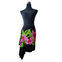 Pareo Corto negro/ tipanie rosada fucsia Napohe 1,75X0,6MTS
