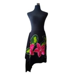 Pareo Corto negro/ tipanie fucsia con rojo Napohe 1,75X0,6MTS