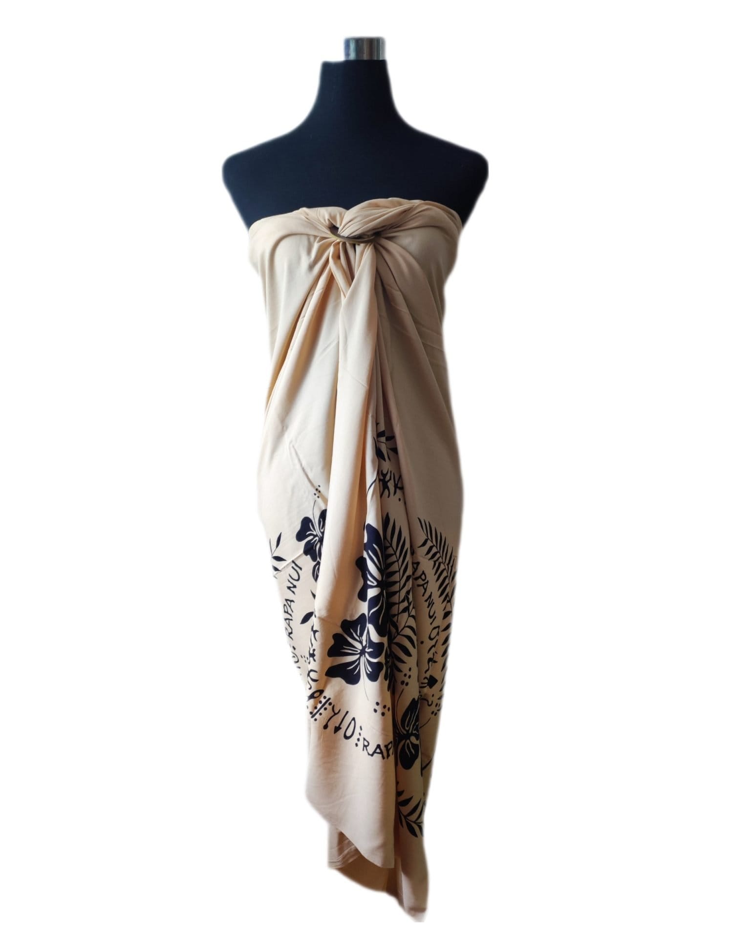 Pareo Hibisco Y Rongo Rongo beige/negro 1,75X1,15MTS - Imagen 3