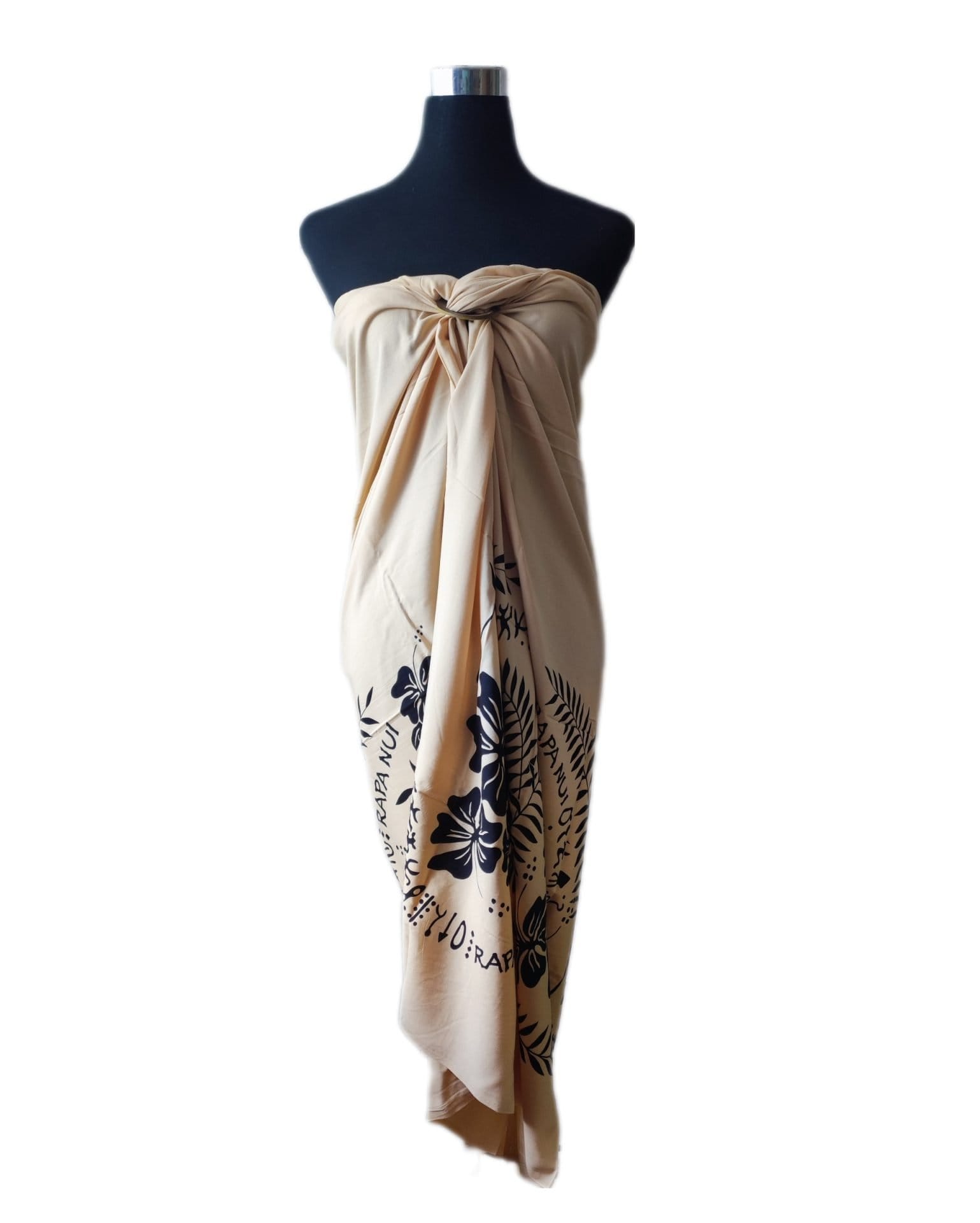 Pareo Hibisco Y Rongo Rongo beige/negro 1,75X1,15MTS
