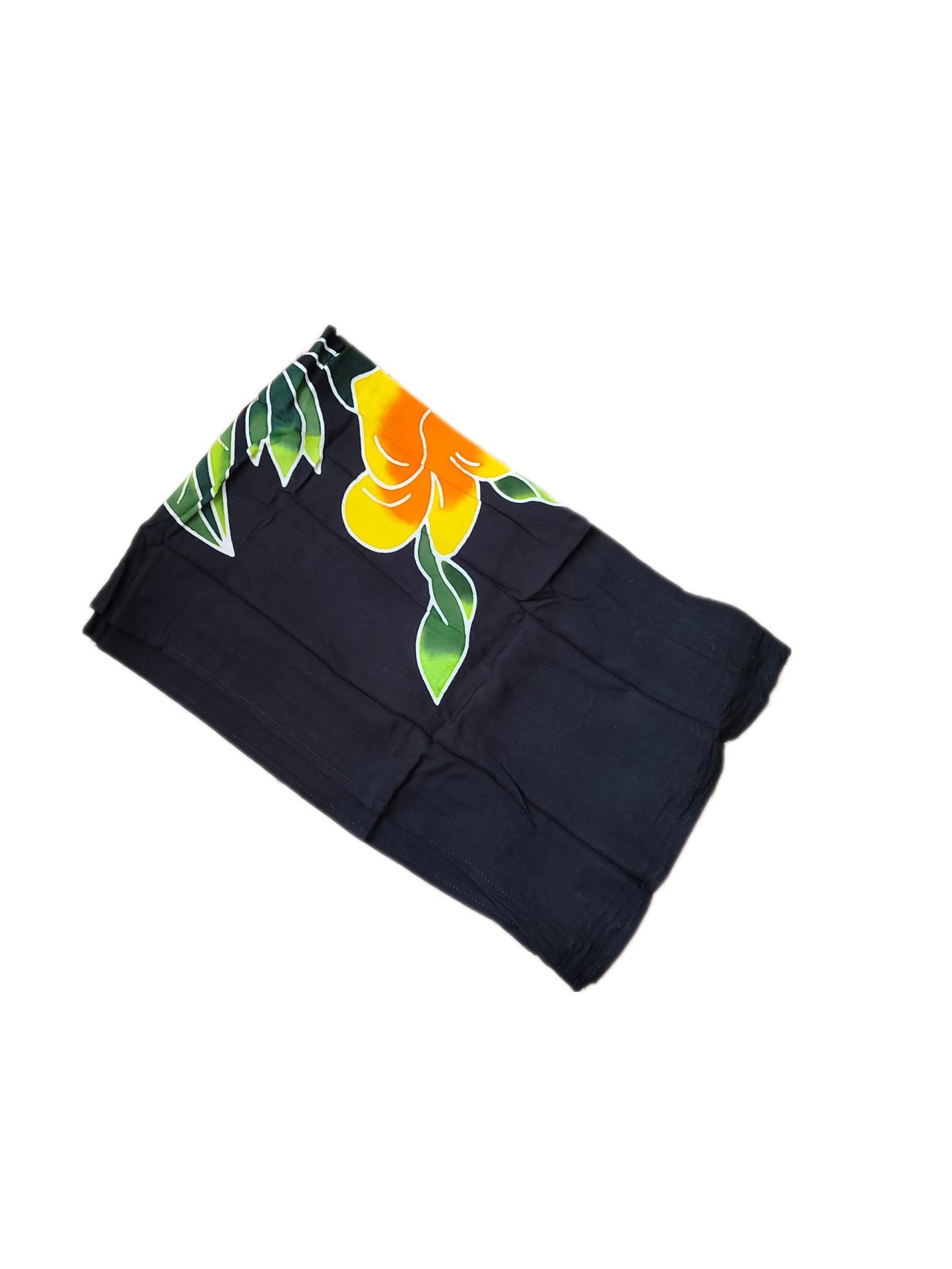 Pareo Corto negro/ flor amarillo naranjo Napohe 1,75X0,6MTS - Imagen 3