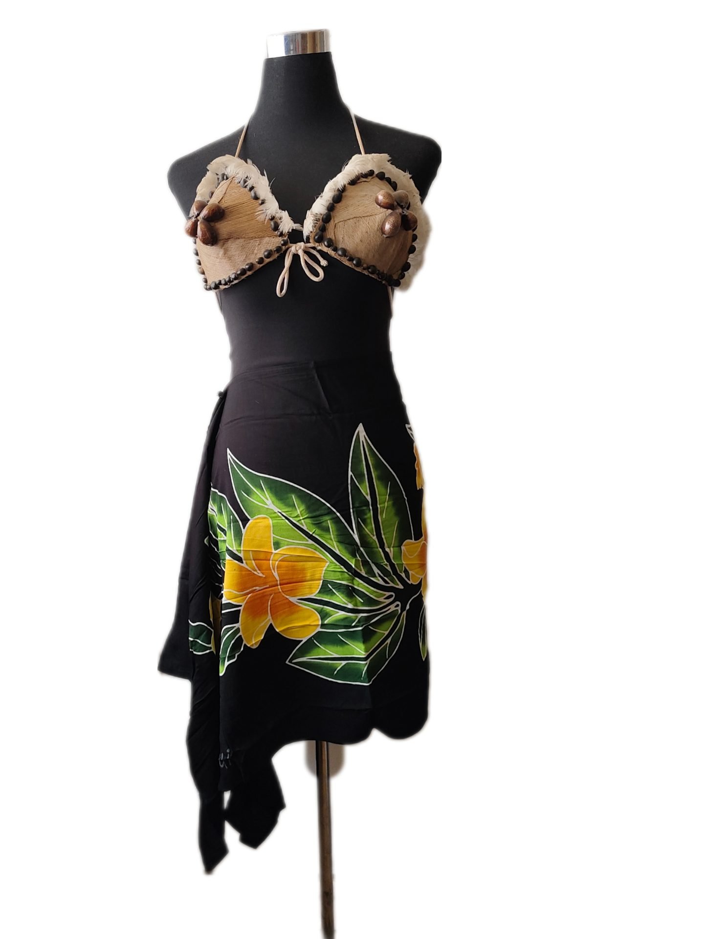 Pareo Corto negro/ flor amarillo naranjo Napohe 1,75X0,6MTS - Imagen 2