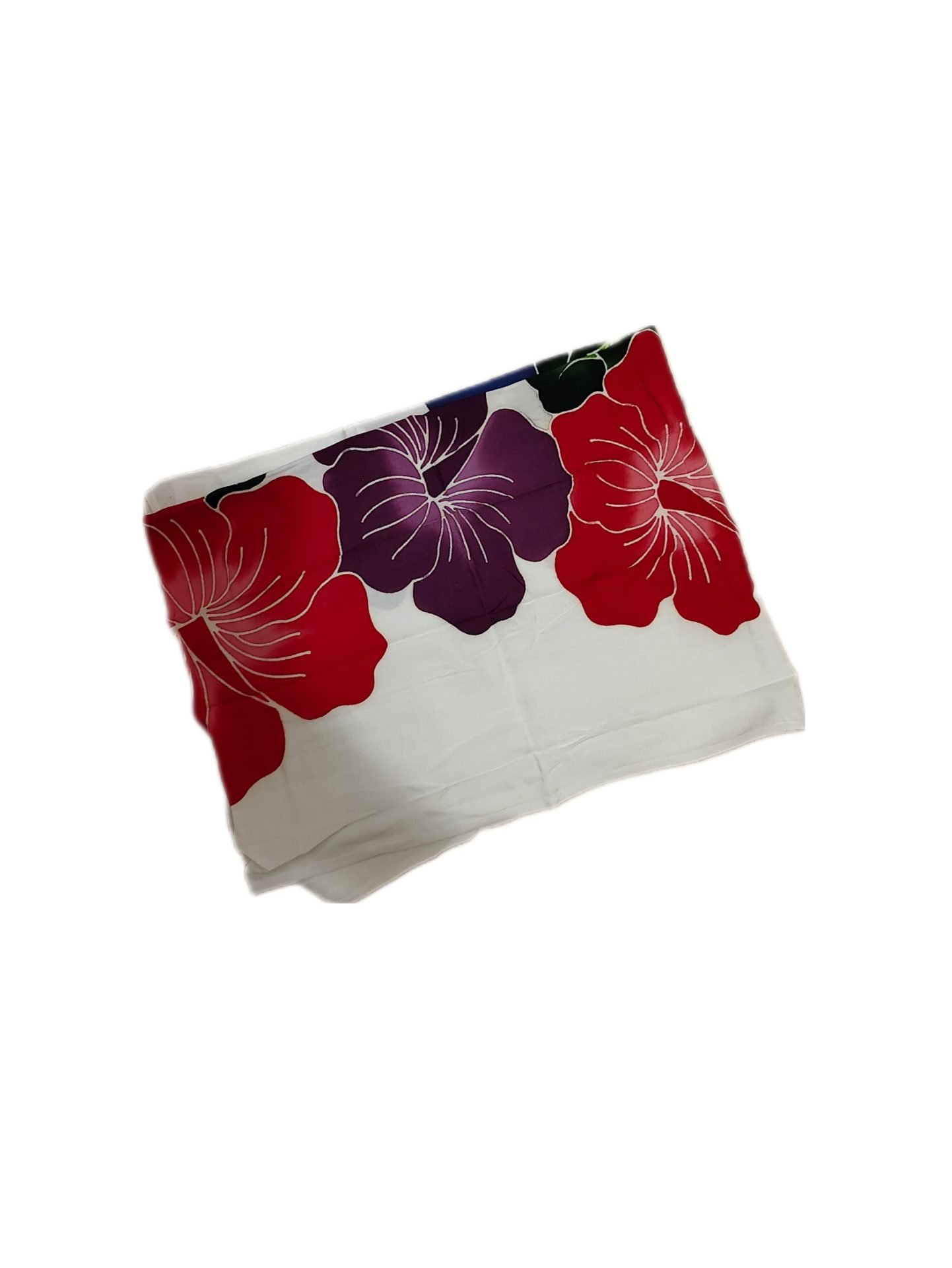 Pareo Corto blanco/ 6 hibisco fucsia, azul y lila 1,75X0,6MT - Imagen 3