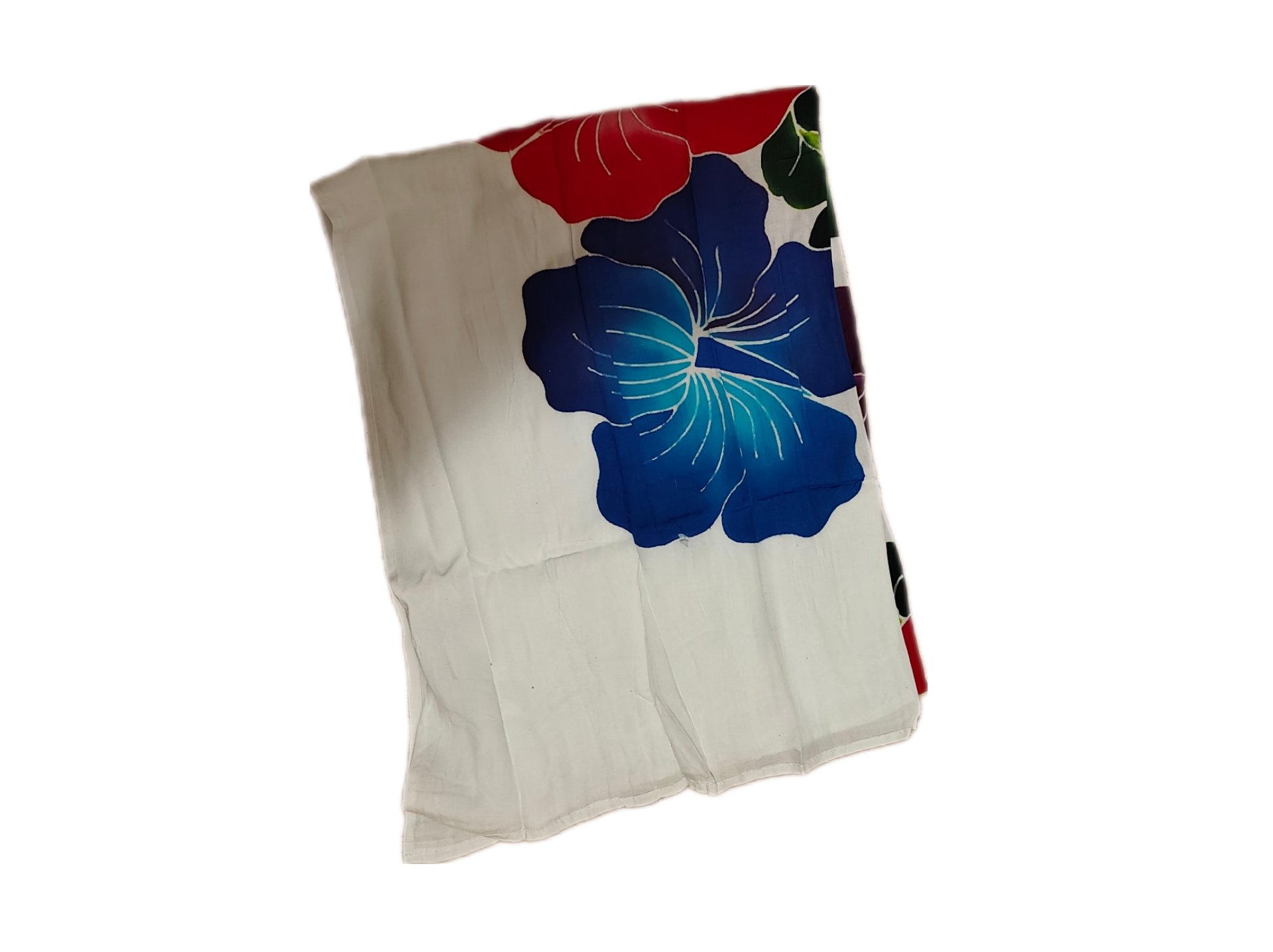 Pareo Corto blanco/ 6 hibisco fucsia, azul y lila 1,75X0,6MT - Imagen 2