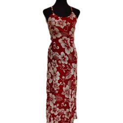 Vestido Rapa Nui Marama rojo con Hibisco blanco napohe