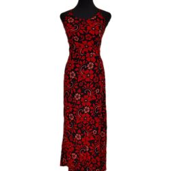 Vestido Rapa Nui Marama Negro con Hibisco Rojo y Fucsia napohe L