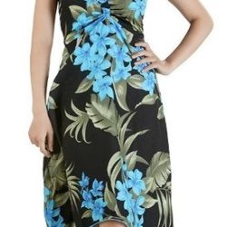 Vestido Mariposa M negro con Tipanie azul Polinesico importado Hawaii