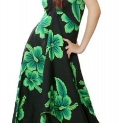 Vestido Mariposa L negro con Hibisco Verde Polinesico importado Hawaii