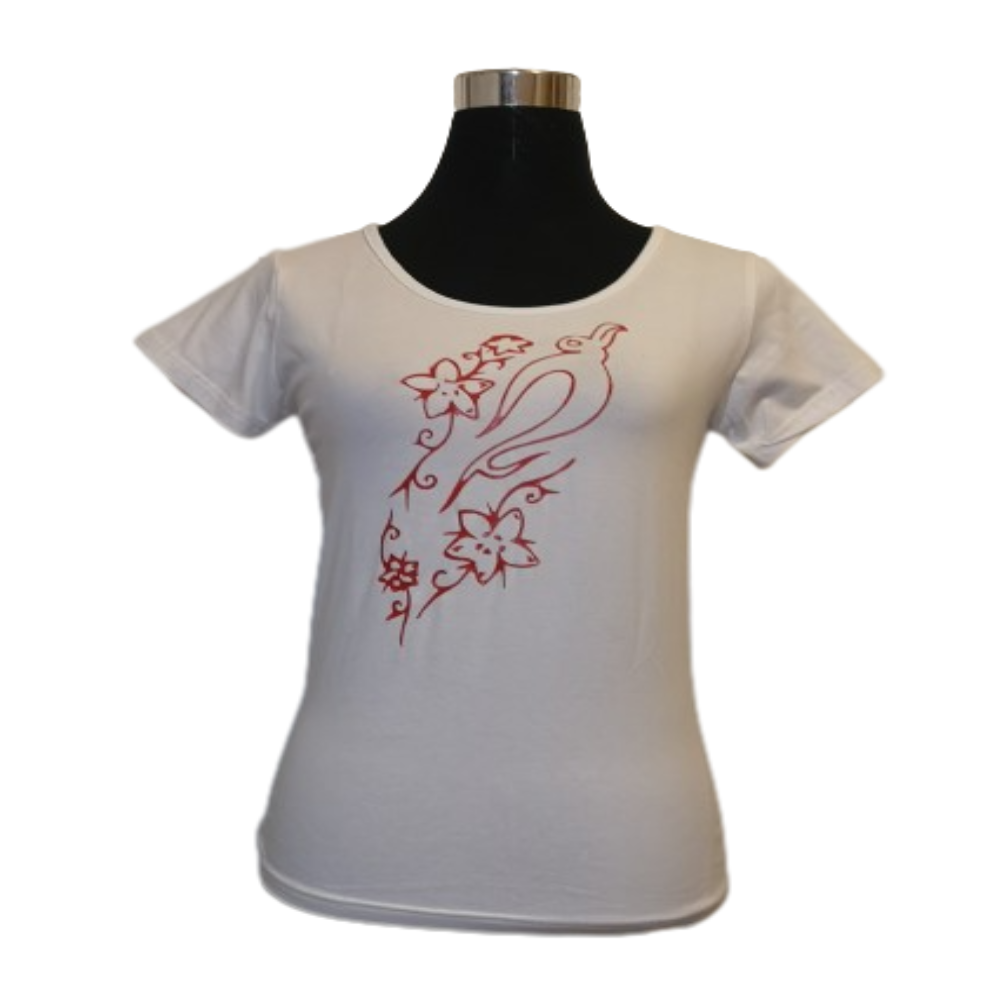 Polera blanca Estampada con tiare y pajaro Talla S