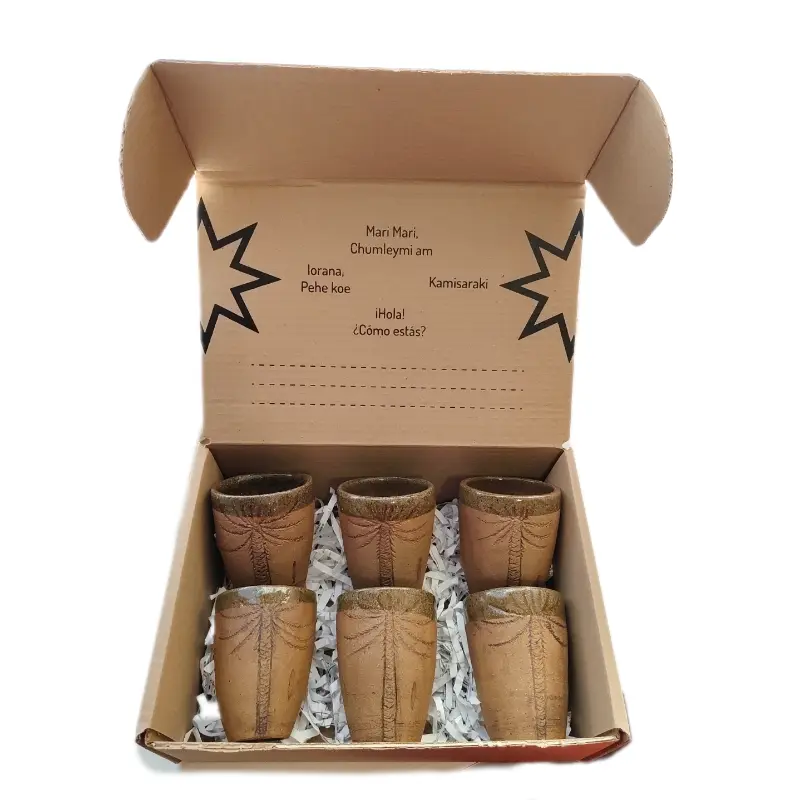 Box Regalo 6 Vasos Rusticos Cerámica Pewen - Imagen 3