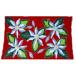 Pareo Rojo con 5 Tiare Blanco / gris Napohe 1,75x1,15mts