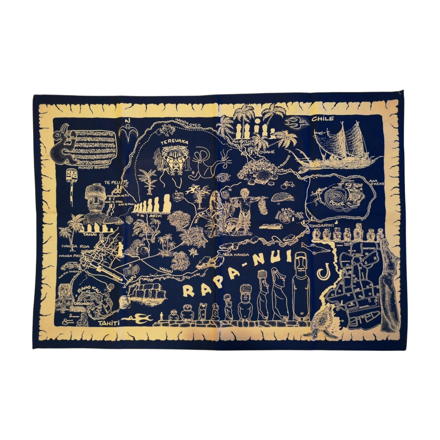 Mapa de tela Isla Rapa Nui Azul con Blanco 67x46cm - Imagen 2