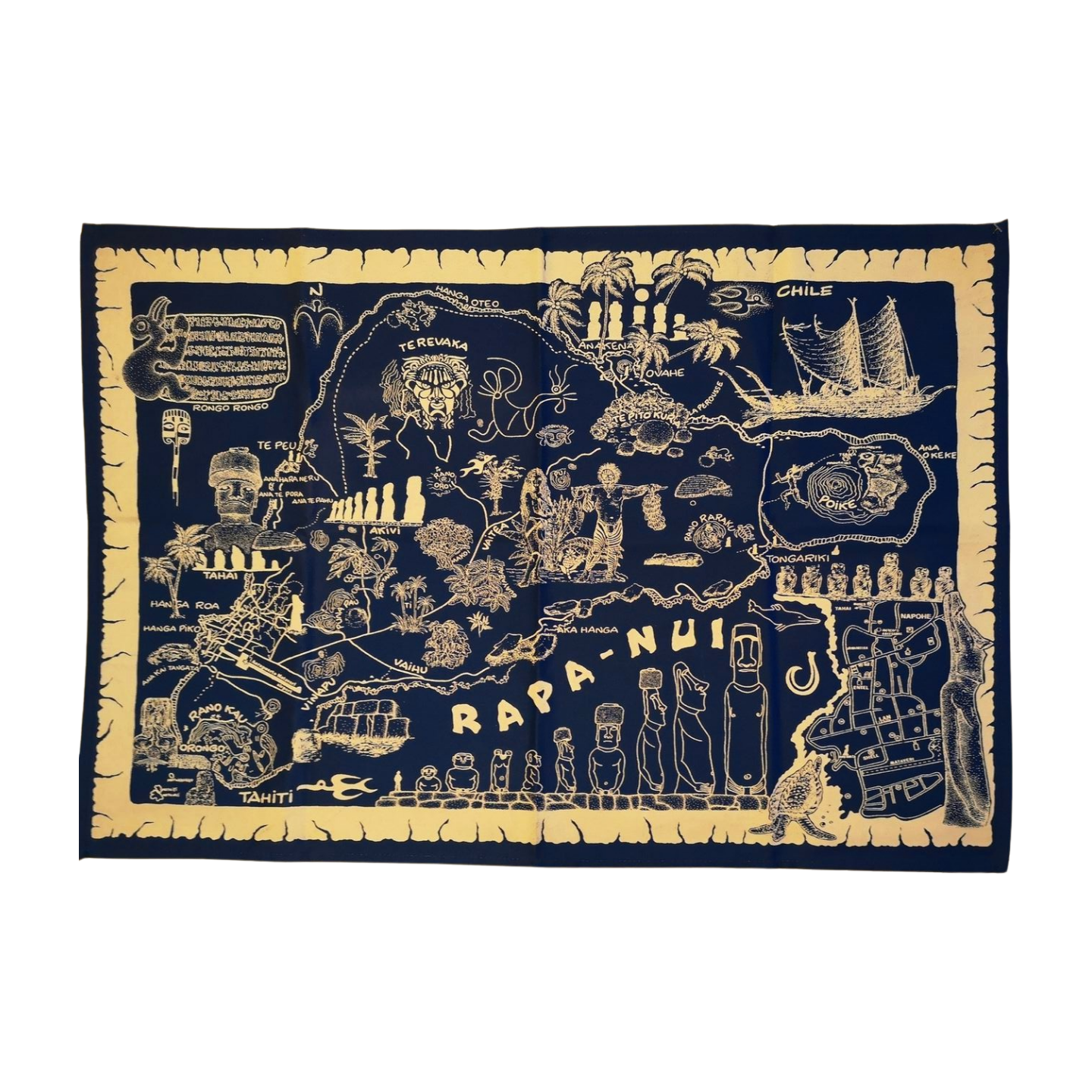 Mapa de tela Isla Rapa Nui Azul con Blanco 67x46cm - Imagen 3